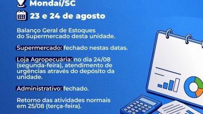 Monda&iacute;/SC dias 23 e 24/08