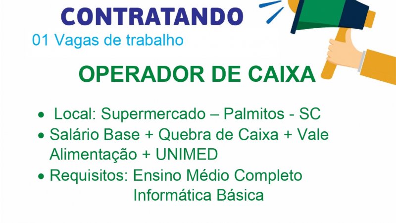 VAGA DE EMPREGO PARA UNIDADE DE PALMITOS