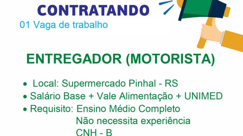 VAGA DE EMPREGO PARA UNIDADE DE PINHAL, RS