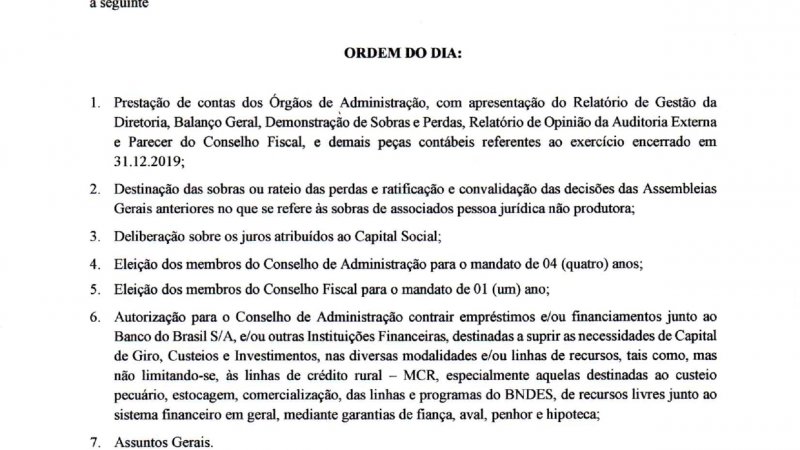 EDITAL DE CONVOCAÇÃO ASSEMBLEIA GERAL ORDINÁRIA