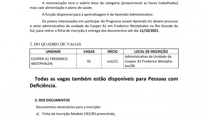 Edital Jovem Aprendiz 2021 - Frederico Westphalen