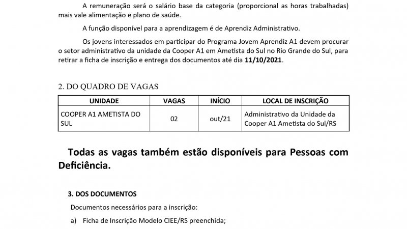 Edital Jovem Aprendiz 2021 - Ametista do Sul