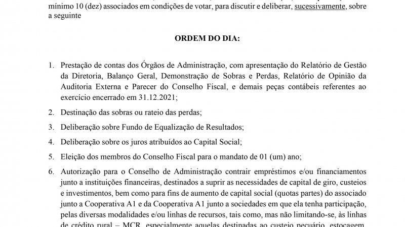 EDITAL DE CONVOCAÇÃO: AGO 2022