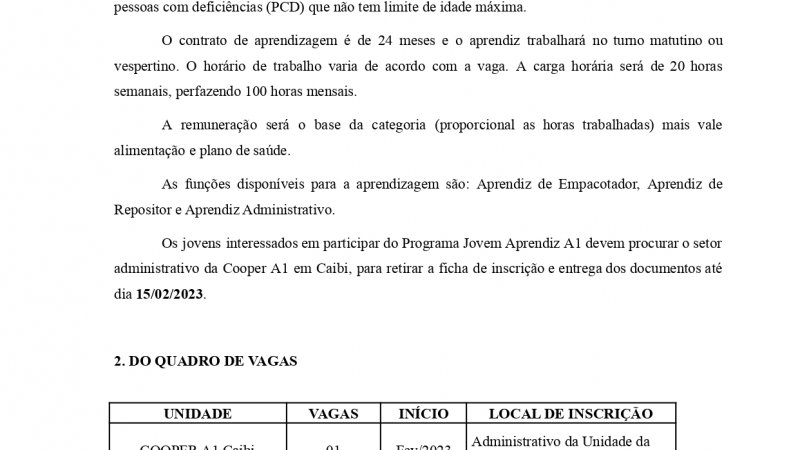 EDITAL JOVEM APRENDIZ CAIBI/SC