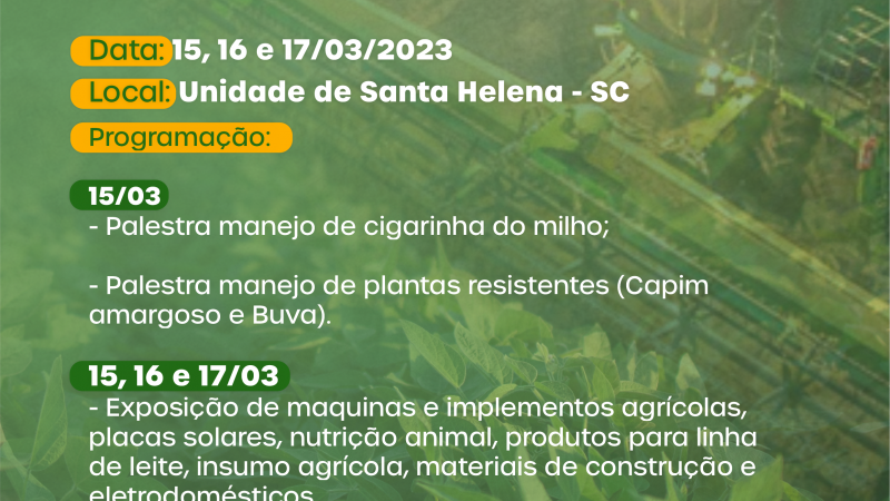 AGRONEGÓCIO: Acontecerá nesta semana Dia de Negócios em Santa Helena