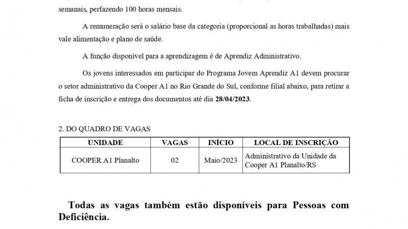 EDITAL JOVEM APRENDIZ - PLANALTO/RS