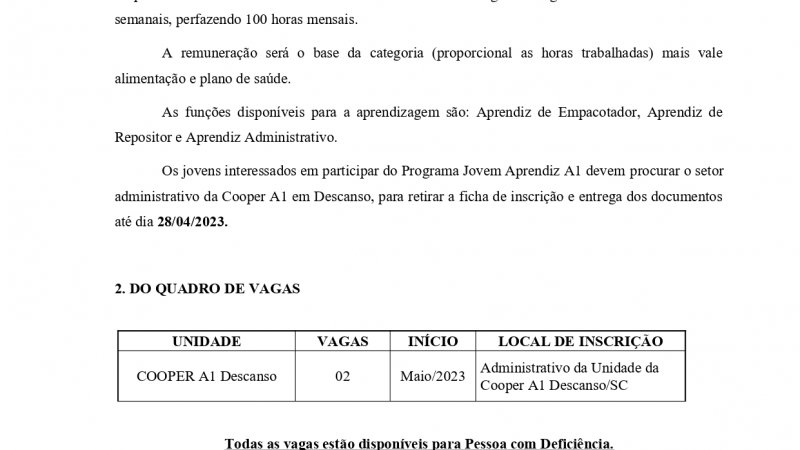 EDITAL JOVEM APRENDIZ DESCANSO/SC