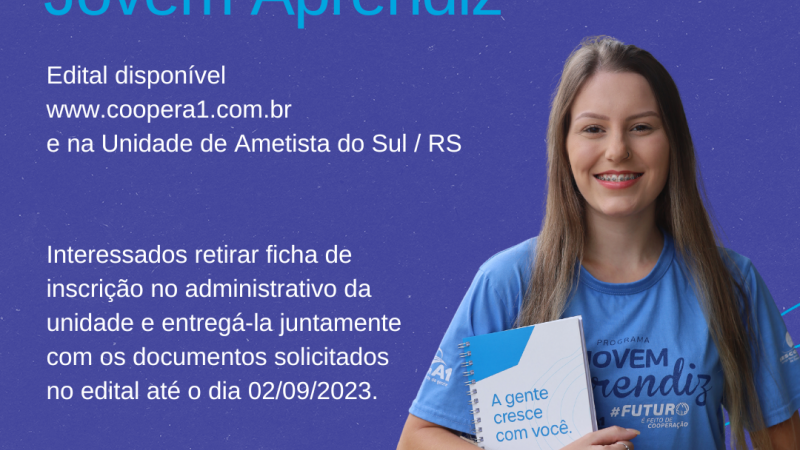 JOVEM APRENDIZ: Edital disponível para a unidade de Ametista do Sul/RS